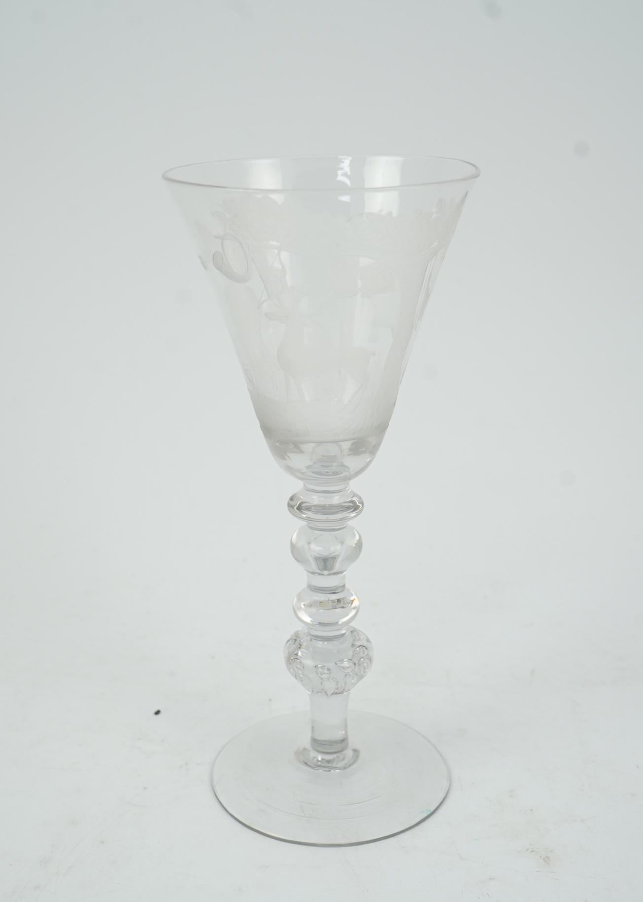 A Dutch engraved goblet in the manner of Christoffel Schroeder, c.1740-60